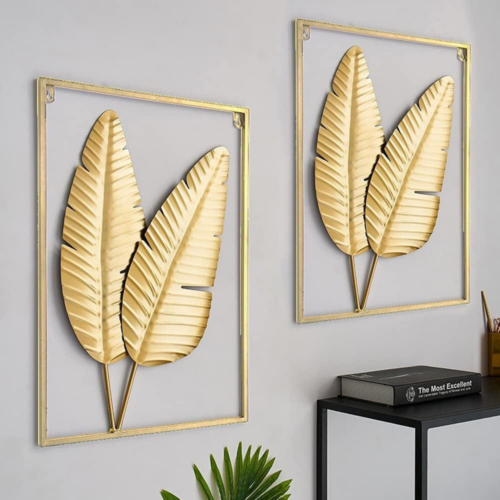 Gold Metal Wall Decor Set of 2 Leaf