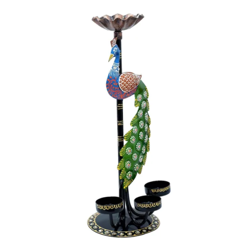 Metal peacock T light candle holder