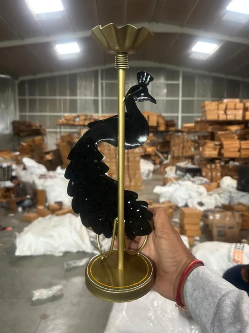 Metal peacock T light candle holder