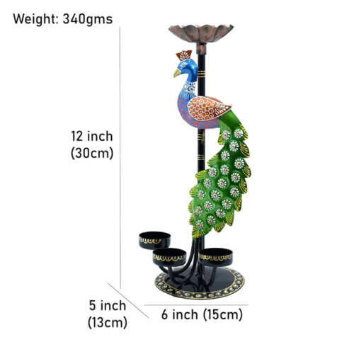 Metal peacock T light candle holder