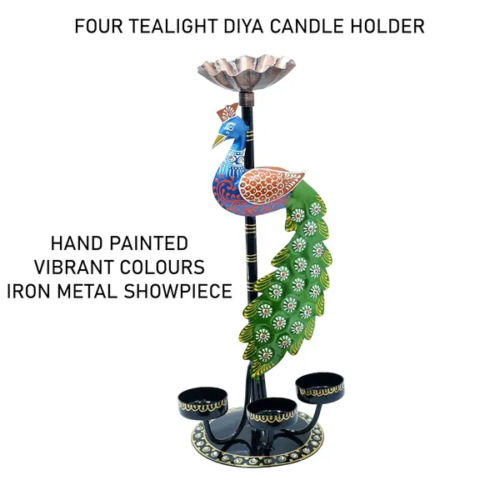 Metal peacock T light candle holder