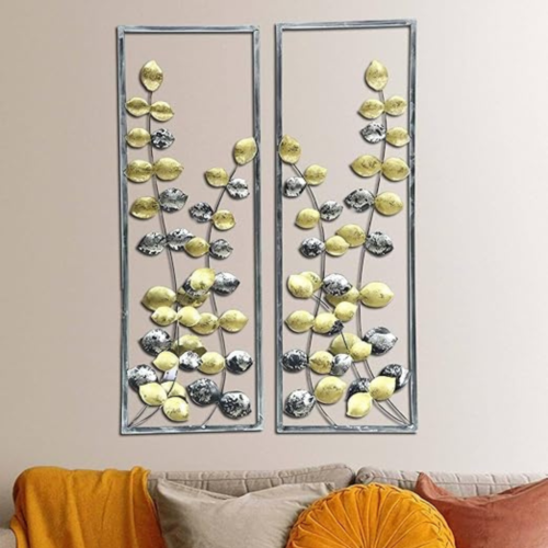 2 Metal Wall Sculptures Gold Metal Leaf