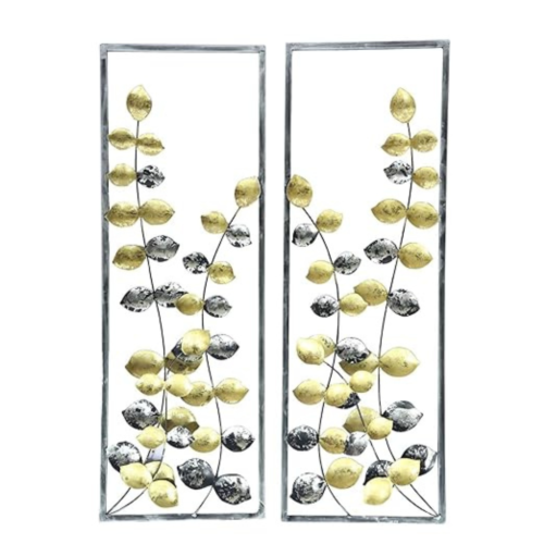 4 Metal Wall Sculptures Gold Metal Leaf