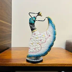 Metal Musician Lady Decorative White Theme Showpiece Table Decor