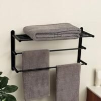 Towel Rack for Bathroom Organization Bathroom Accessories and Style Wall Mount Shelf Organizer with Space-Saving, Durable (24 Inch Matte Black)