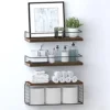 Floating Shelves Wall Mounted Shelves with Black Storage Basket and Protective Guards,Bathroom Shelf Over Toilet,Wooden Shelves for Bedroom,Living Room,Kitchen-Paulownia