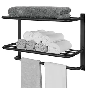 Towel Rack for Bathroom Organization Bathroom Accessories and Style Wall Mount Shelf Organizer with Space-Saving, Durable (Matte Black)