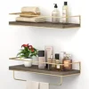SHARIO White Floating Shelves - Set of 2, Wall Mounted Hanging Shelves with Golden Towel Rack, Decorative Storage Shelves for Bathroom, Kitchen, Living Room & Bedroom (White) (Cedar)