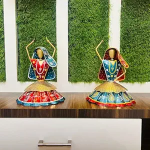 Metal Multicolor Rajasthani Decorative Lady Musician Showpiece, Table Decorative Items