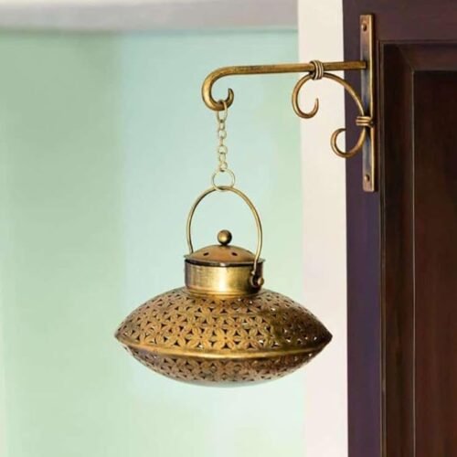 Metal Antique Elegant 8 Inch Degchi Style Incense Dhoop Burner with Hanger Perfect for Home Décor Pooja Multi Use Dhoop Dani Stand & Tea Light Holder – Gold Finish