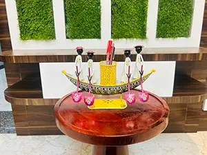 Metal Multipurpose Handpainted Iron Train Engine Decorative Showpiece Figurine Pen Stand Mobile Holder For Home Office Study Table Top Decor