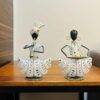 Rajasthani Tribal Musician Couple Tealight Playing Instrument Showpiece | Metal Home Decor Items | Home Decorative Items for Living Room | Multicolor | Set of 2