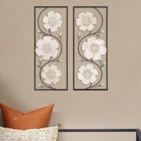 Metal Set of 2 Wall Art Multi-Color Flowers