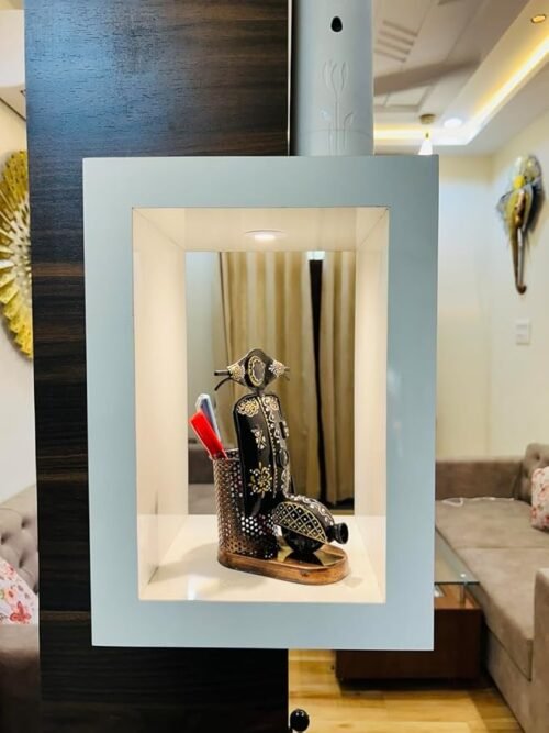 Metal Pen Holder for Table Stylish Iron Bullet Shape Pen Stand Black, Mobile and Visiting Card Holder for Office Desk and Study Table