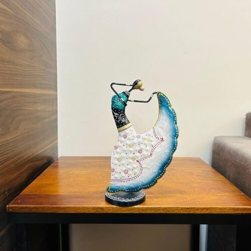 Metal Musician Lady Decorative White Theme Showpiece Table Decor