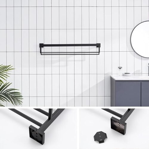 Towel Rack for Bathroom Organization Bathroom Accessories and Style Wall Mount Shelf Organizer with Space-Saving, Durable (18 Inches-Black)