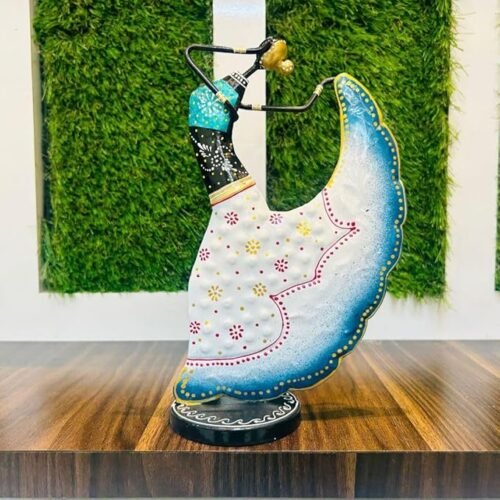 Metal Musician Lady Decorative White Theme Showpiece Table Decor