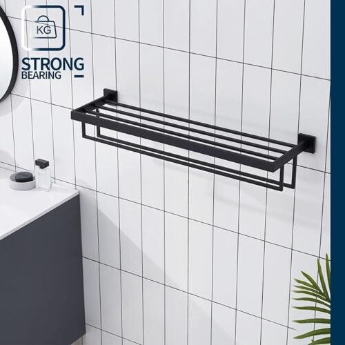 Towel Rack for Bathroom Organization Bathroom Accessories and Style Wall Mount Shelf Organizer with Space-Saving, Durable (18 Inches-Black)