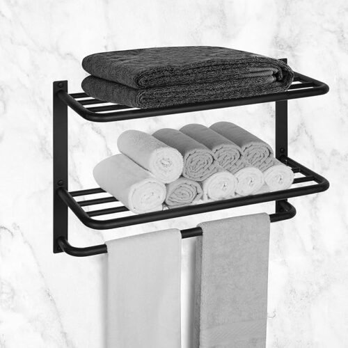Towel Rack for Bathroom Organization Bathroom Accessories and Style Wall Mount Shelf Organizer with Space-Saving, Durable (Matte Black)