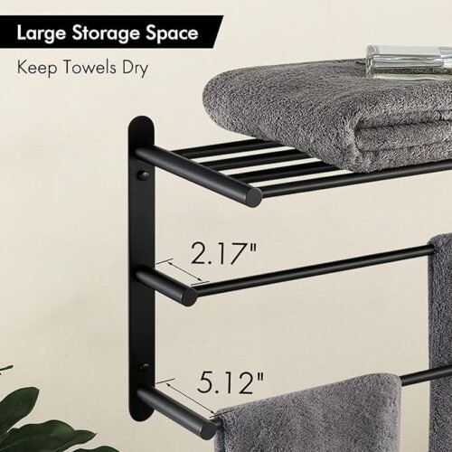 71i1fPiJ9WL._SX679_ Towel Rack for Bathroom Organization Bathroom Accessories and Style Wall Mount Shelf Organizer with Space-Saving, Durable (24 Inch Matte Black)
