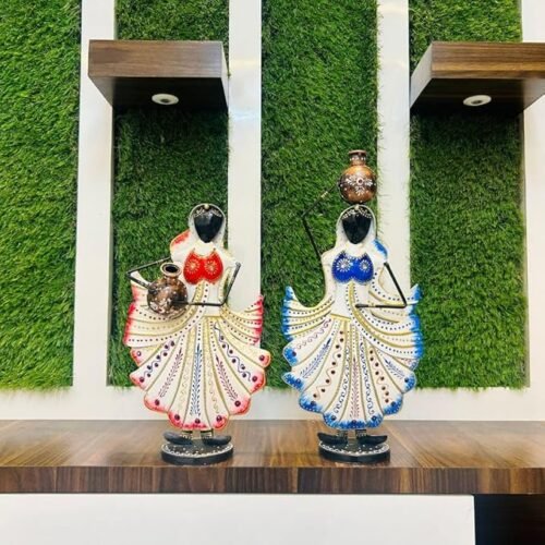 Metal Rajasthani Multicolor Matka Doll Lady Decorative Musician Showpiece, Table Decorative Items for Home,