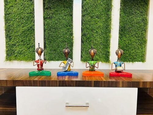 Metal Multicolor Modern Sitting Musician Set of 4 Playing Musical Instrument Idol Handpainted Figurine Showpiece for Home Deco