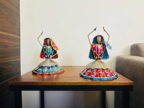 Metal Multicolor Rajasthani Decorative Lady Musician Showpiece, Table Decorative Items