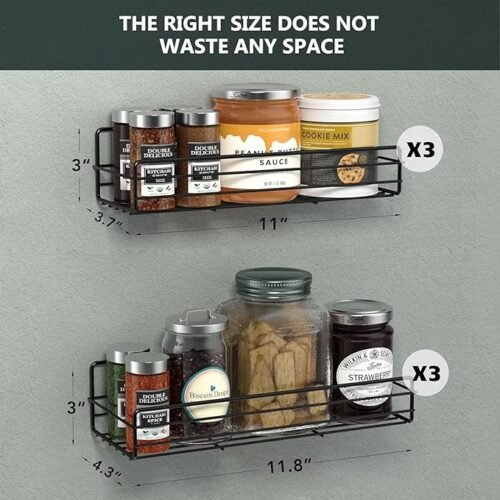 Spice Rack Organizer Wall Mount (6Pack), Hanging Black Spice Pantry Organization Storage Shelf, Farmhouse Seasoning Organizer, Flexible Wall Shelves, Kitchen Essentials Home Decor