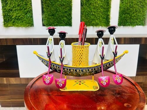 Metal Multipurpose Handpainted Iron Train Engine Decorative Showpiece Figurine Pen Stand Mobile Holder For Home Office Study Table Top Decor