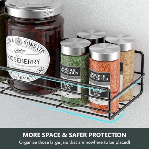 Spice Rack Organizer Wall Mount (6Pack), Hanging Black Spice Pantry Organization Storage Shelf, Farmhouse Seasoning Organizer, Flexible Wall Shelves, Kitchen Essentials Home Decor