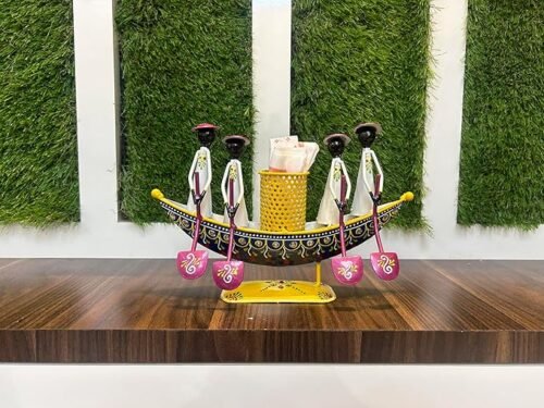 Metal Multipurpose Handpainted Iron Train Engine Decorative Showpiece Figurine Pen Stand Mobile Holder For Home Office Study Table Top Decor