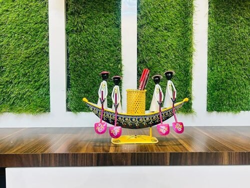 Metal Multipurpose Handpainted Iron Train Engine Decorative Showpiece Figurine Pen Stand Mobile Holder For Home Office Study Table Top Decor