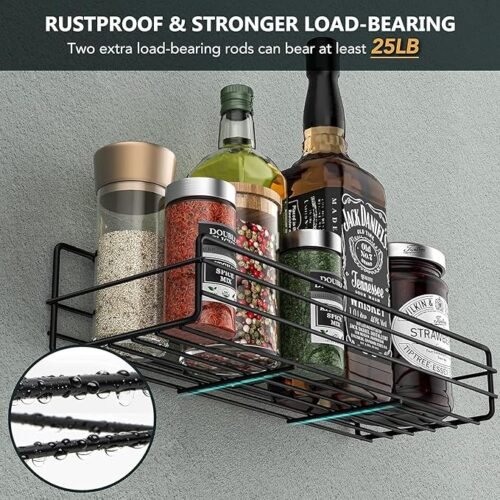 Spice Rack Organizer Wall Mount (6Pack), Hanging Black Spice Pantry Organization Storage Shelf, Farmhouse Seasoning Organizer, Flexible Wall Shelves, Kitchen Essentials Home Decor