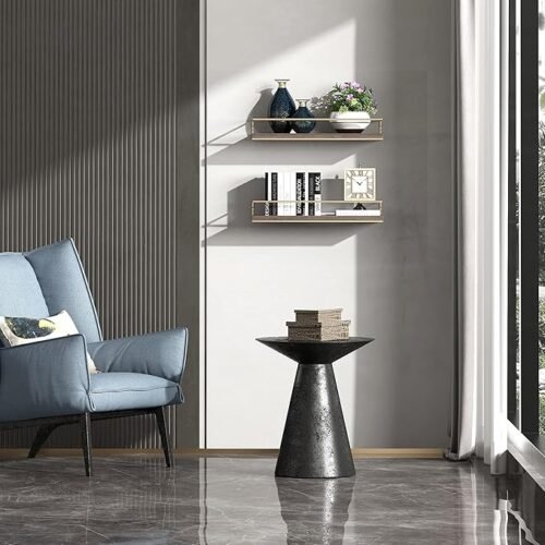 SHARIO White Floating Shelves - Set of 2, Wall Mounted Hanging Shelves with Golden Towel Rack, Decorative Storage Shelves for Bathroom, Kitchen, Living Room & Bedroom (White) (Cedar)